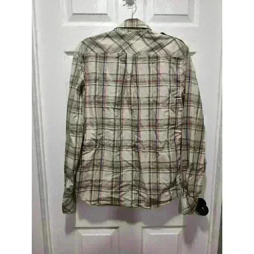 GUESS MENS‎ MEDIUM LONG SLEEVE SNAP DOWN ZIPPERED POCKETS WESTERN PLAID SHIRT